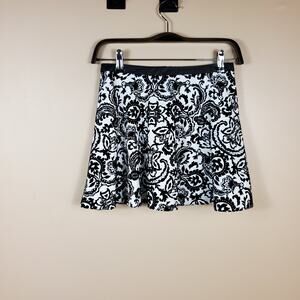 Forever 21 Black Velvet Print Mini Skirt with Faux Leather SIze S